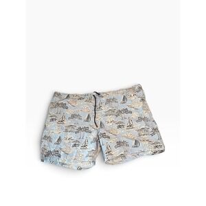 Crown & Ivy Mens XXL Blue Nautical Sailboat Print Swim Trunks Mesh Lined Shorts